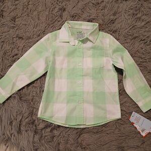 Toddler Boys Long Sleeve woven Gingham Shirt - Cat & Jack- Color Light Green 4T